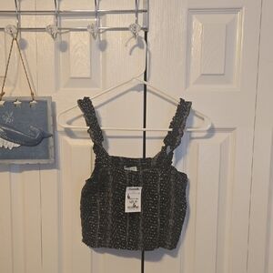 Paper Crane Black and White Smocked Crop Tank